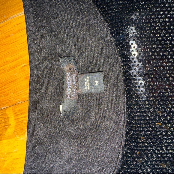 NWOT EXPRESS Ladies Sequin tank‎ top high neck black BODYSUIT SNAP MEDIUM - Picture 4 of 6